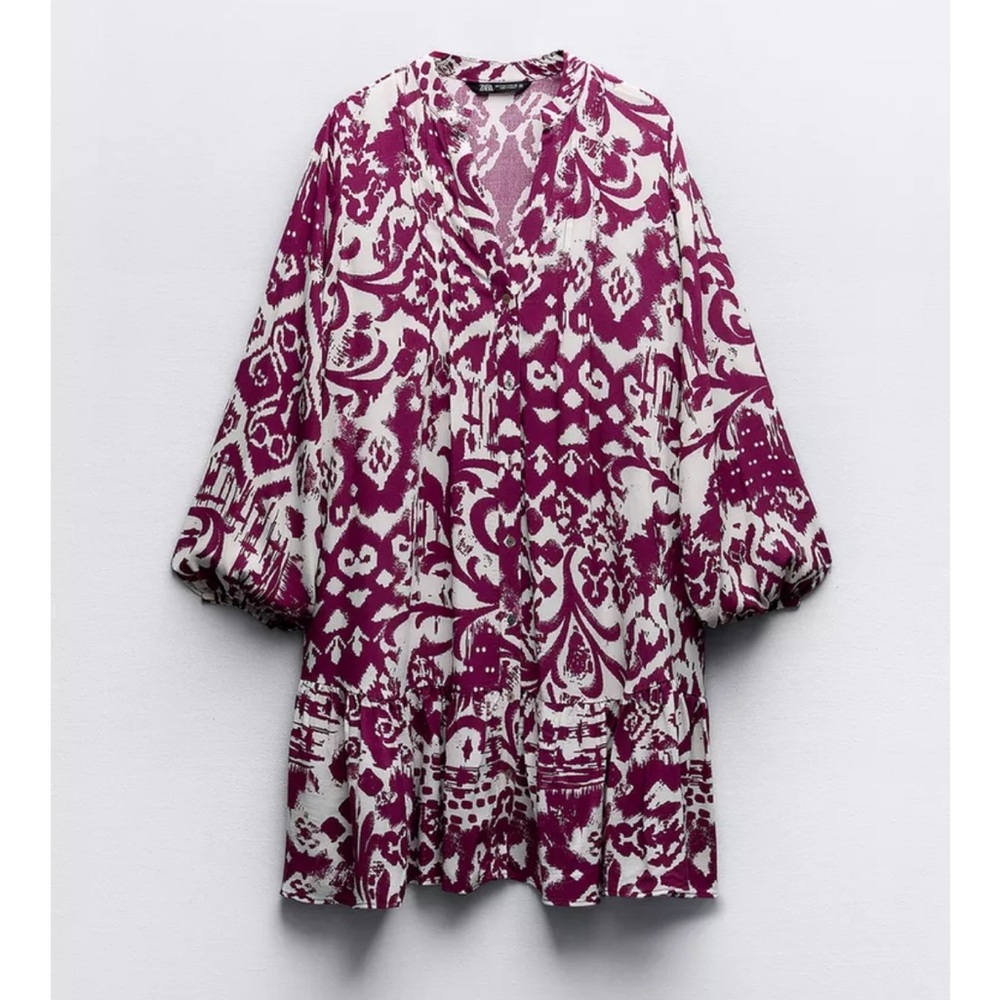 Women's Zara Magenta & White Printed Tunic Dress